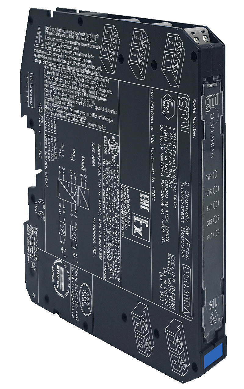 GMI D5038 SIL3 Искробезопасный транспарентный повторитель состояния контакта/проксимитора